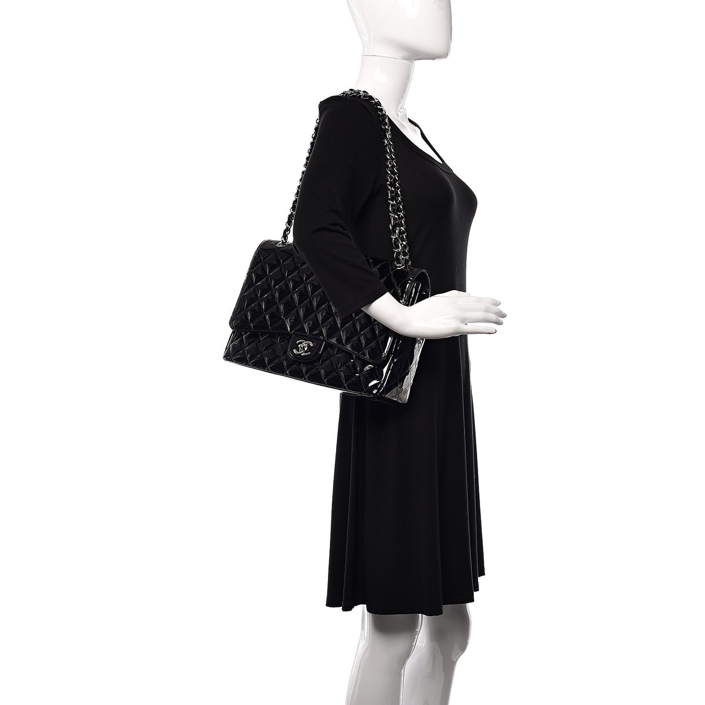 Patent Quilted Maxi Single Flap Black