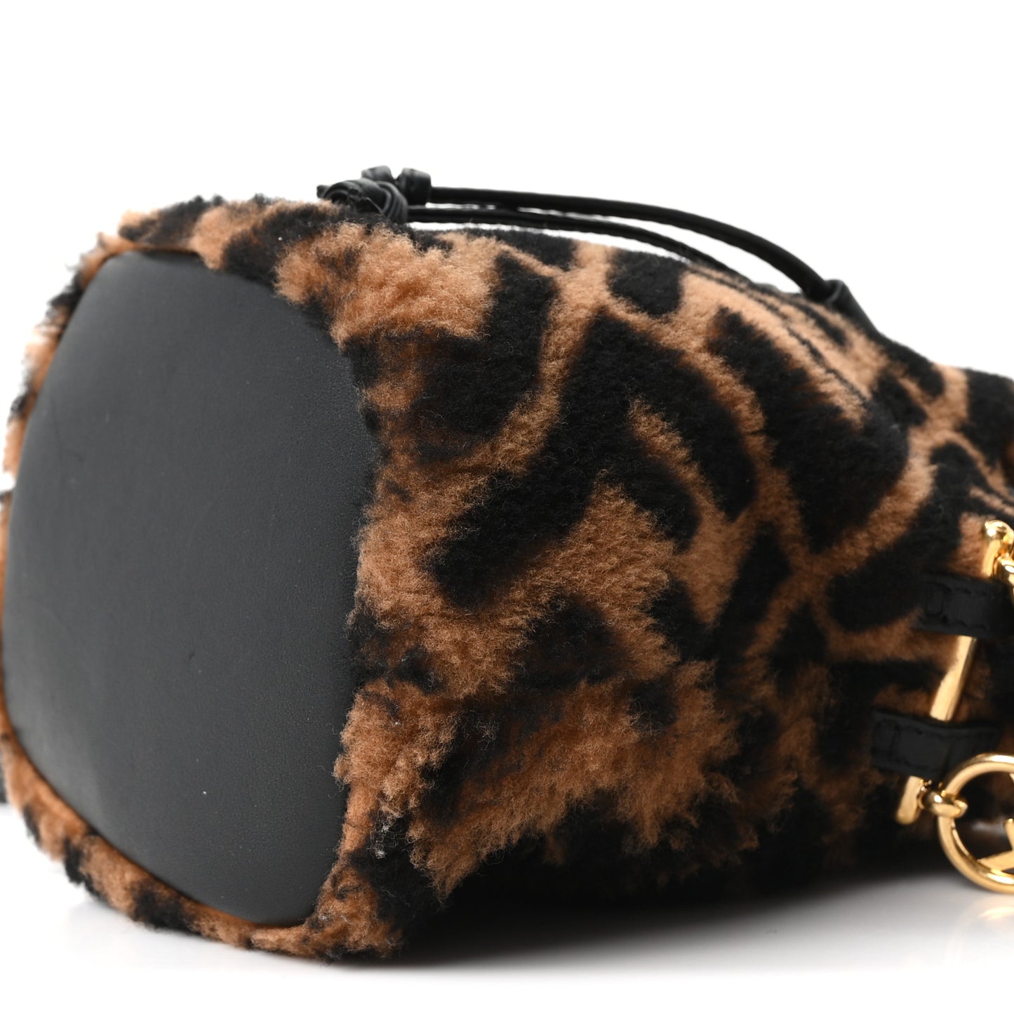 Shearling Vitello Dolce F is Fendi Macro FF 1974 Mini Mon Tresor Bucket Bag Tobacco Black