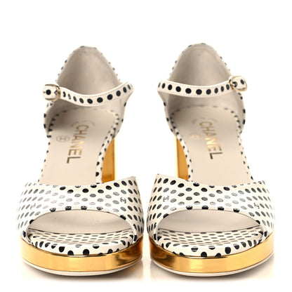 Chanel Printed Calfskin Polka Dot CC Platform Sandals 36.5 Ivory Black 3 of 8
