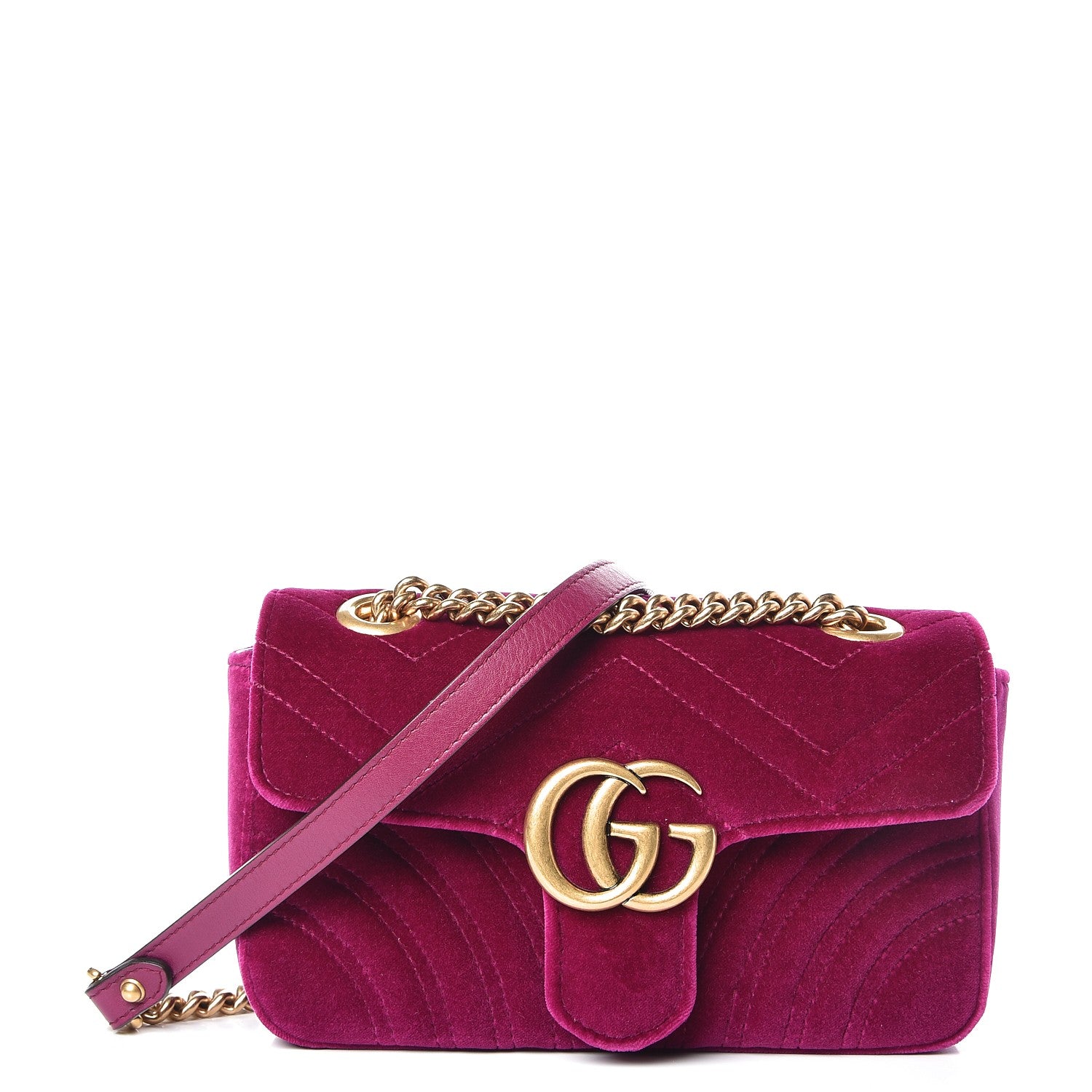 Gucci Velvet Matelasse Mini GG Marmont Shoulder Bag Fuchsia Violet Cyclamen 1 of 8
