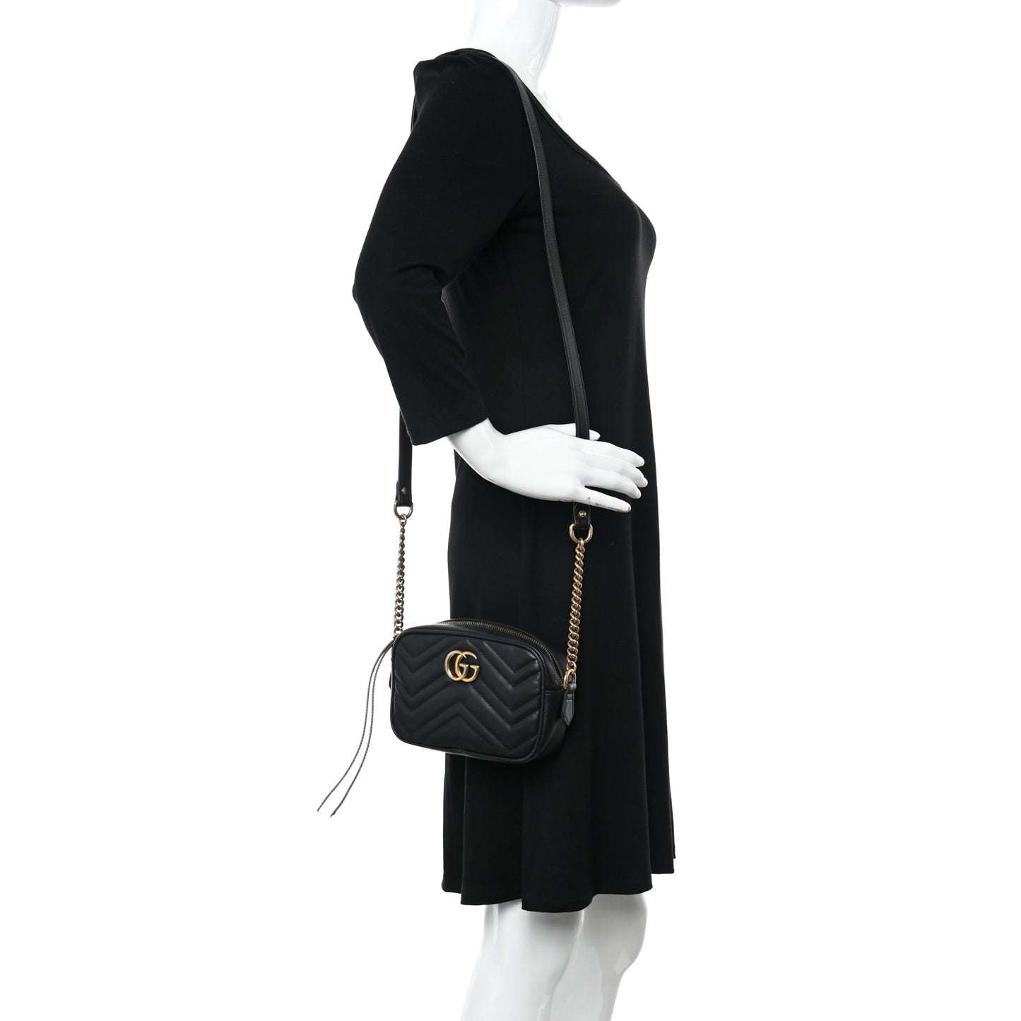Calfskin Matelasse Mini GG Marmont Chain Shoulder Bag Black