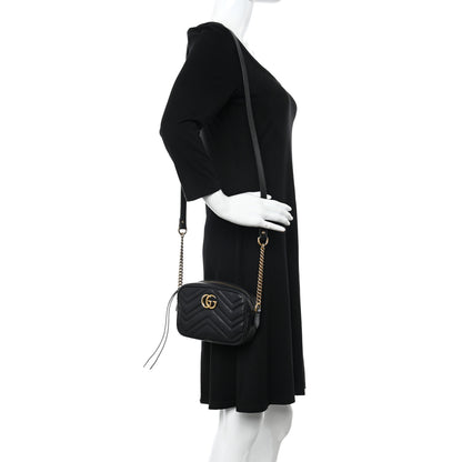 Gucci Calfskin Matelasse Mini GG Marmont Chain Shoulder Bag Black 2 of 11