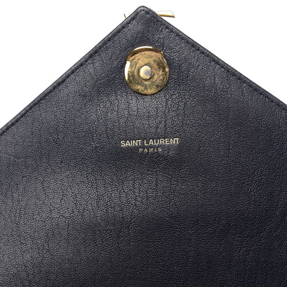 Saint Laurent Sheepskin Matelasse Chevron Monogram Medium College Bag Deep Marine 6 of 12