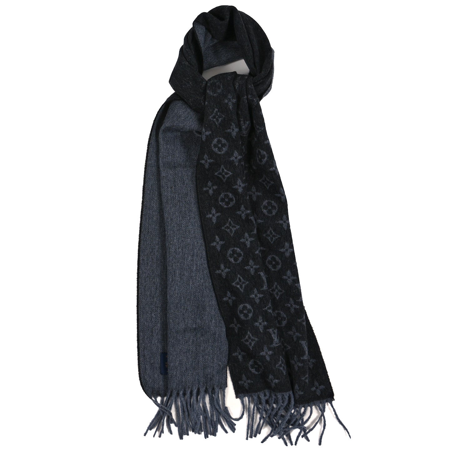 Louis Vuitton Cashmere Wool Monogram Gradient Scarf Black 1 of 3