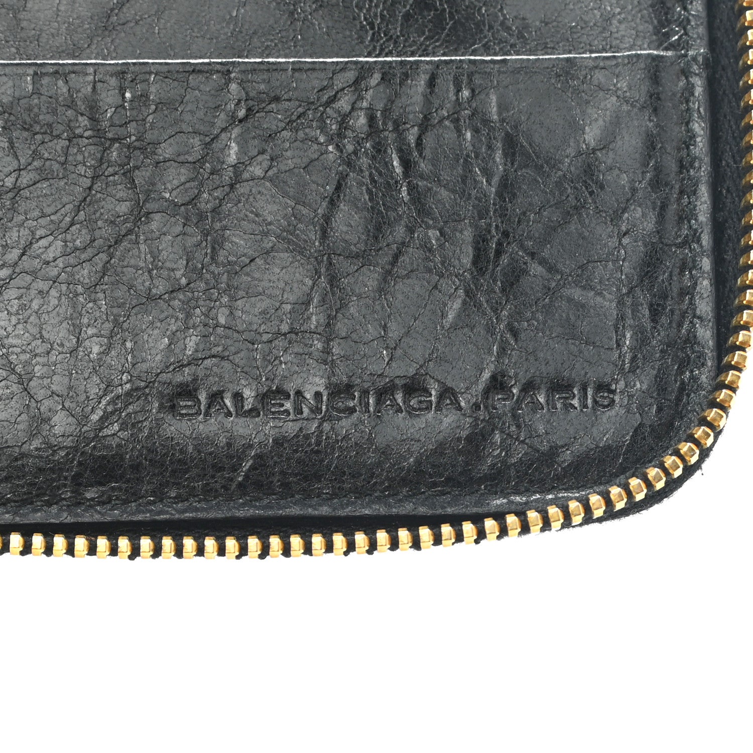 Balenciaga Agneau Giant 12 Gold Hardware Mini Zip Around Wallet Black 7 of 8