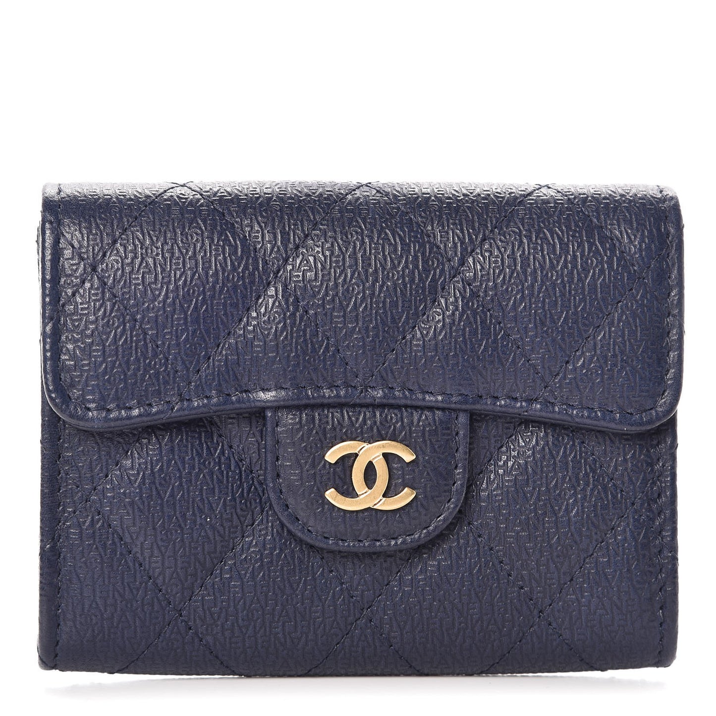 Letter Calfskin Embossed Quilted Card Holder Dark Blue