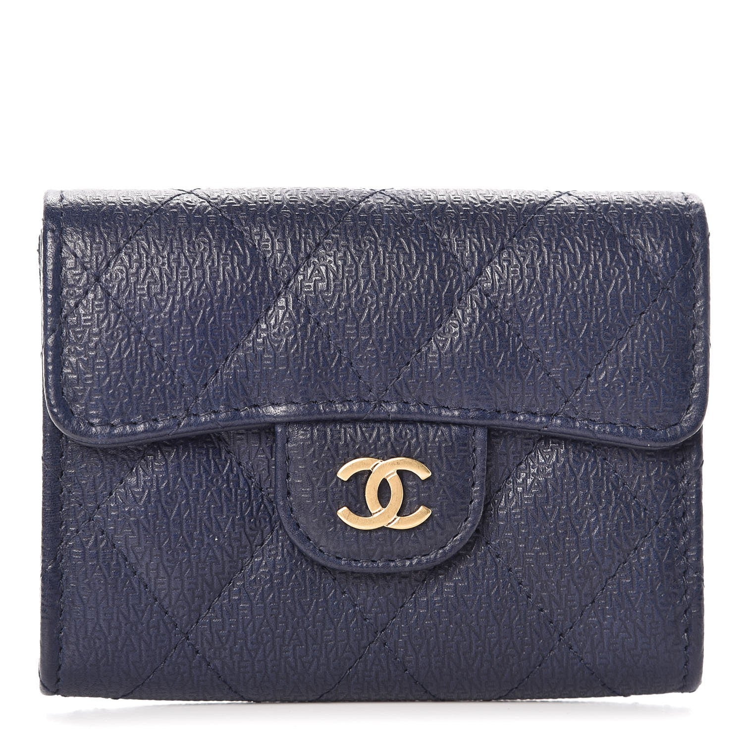 Chanel Letter Calfskin Embossed Quilted Card Holder Dark Blue 1 of 8