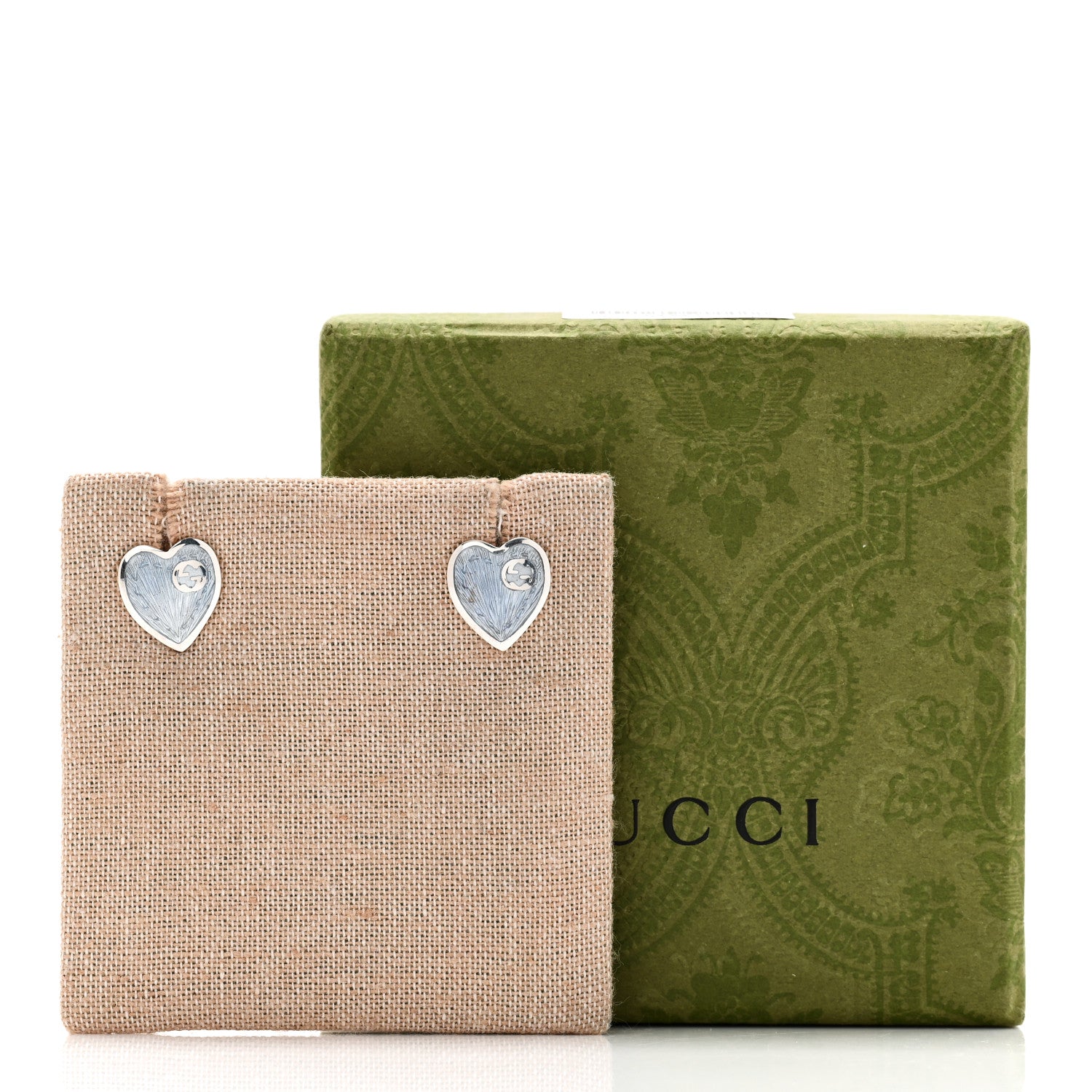 Gucci Sterling Silver Enamel Interlocking G Heart Stud Earrings Blue 5 of 5