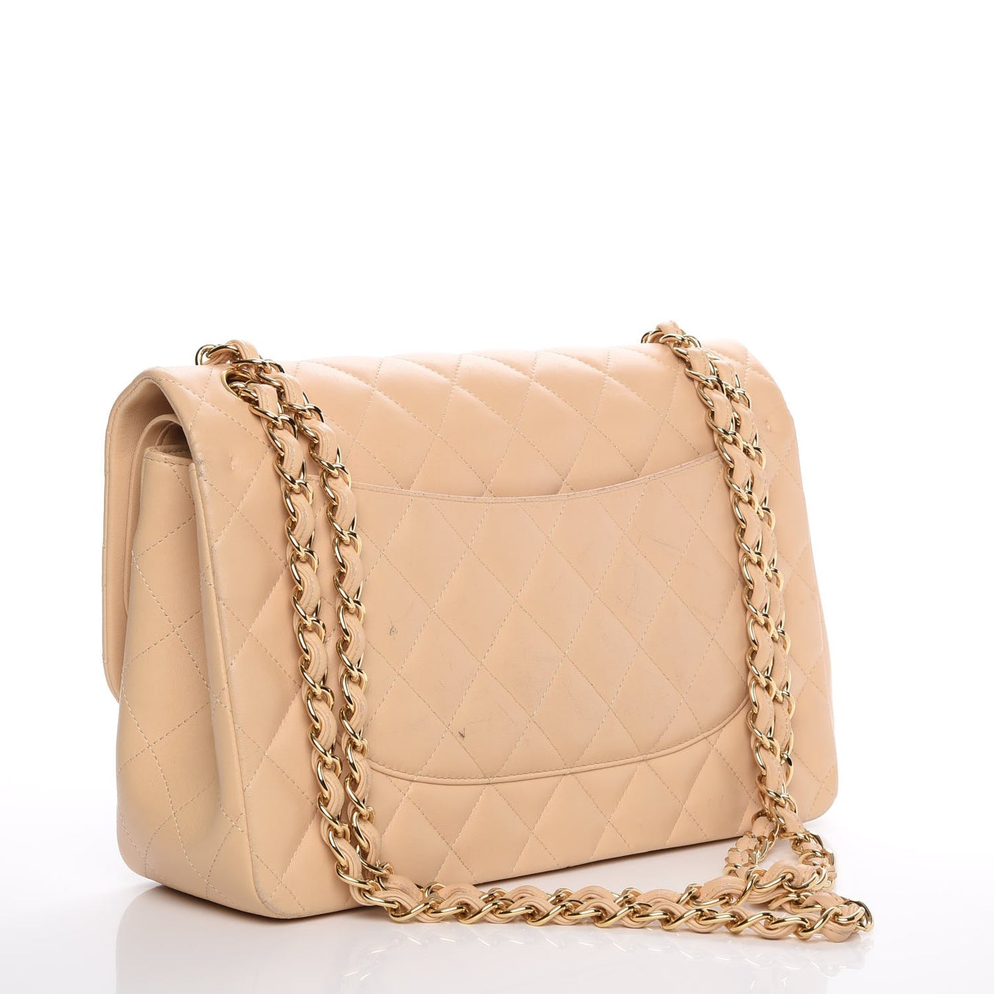 Lambskin Quilted Jumbo Double Flap Beige Clair