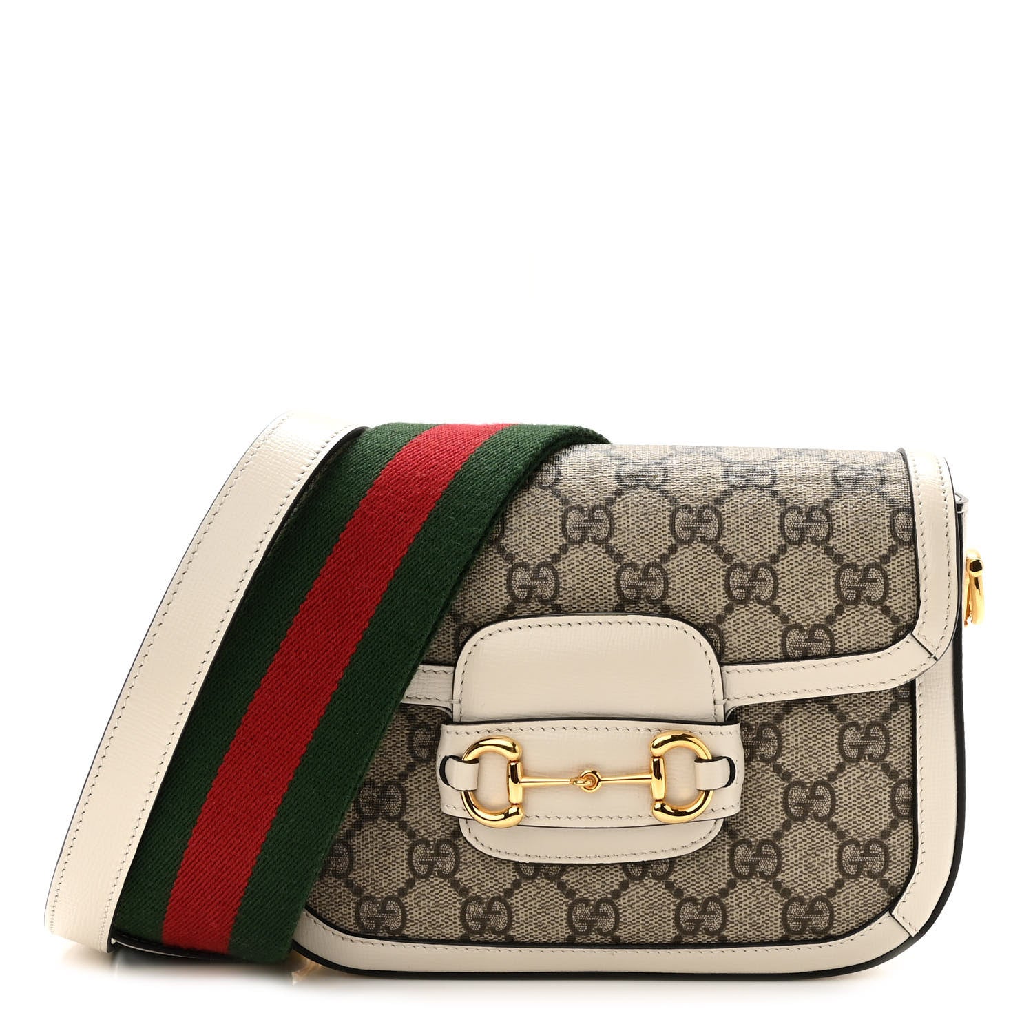 Gucci GG Supreme Monogram Web Mini Horsebit 1955 Shoulder Bag Beige Mystic White 1 of 10
