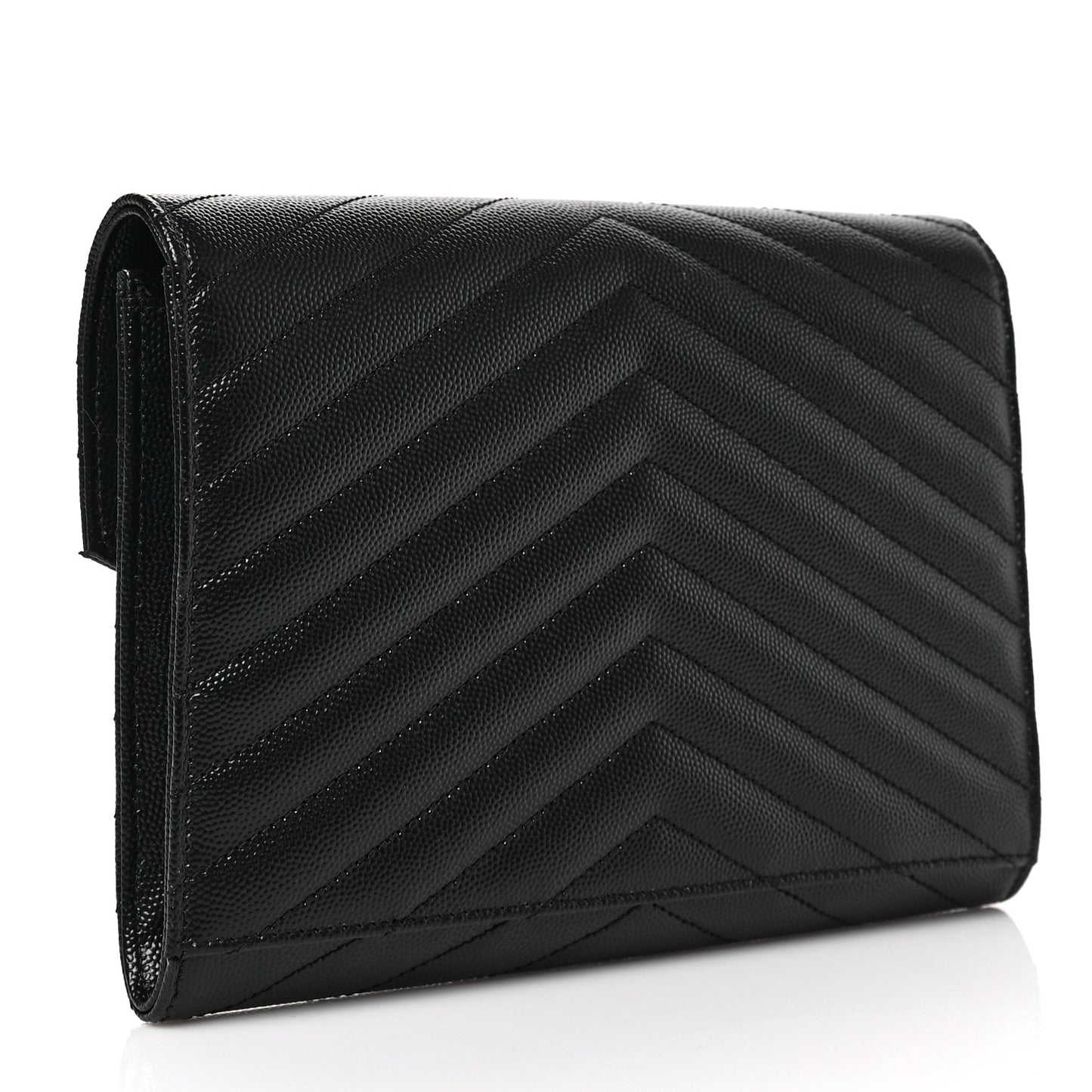 Grain De Poudre Matelasse Chevron Monogram Envelope Clutch Black