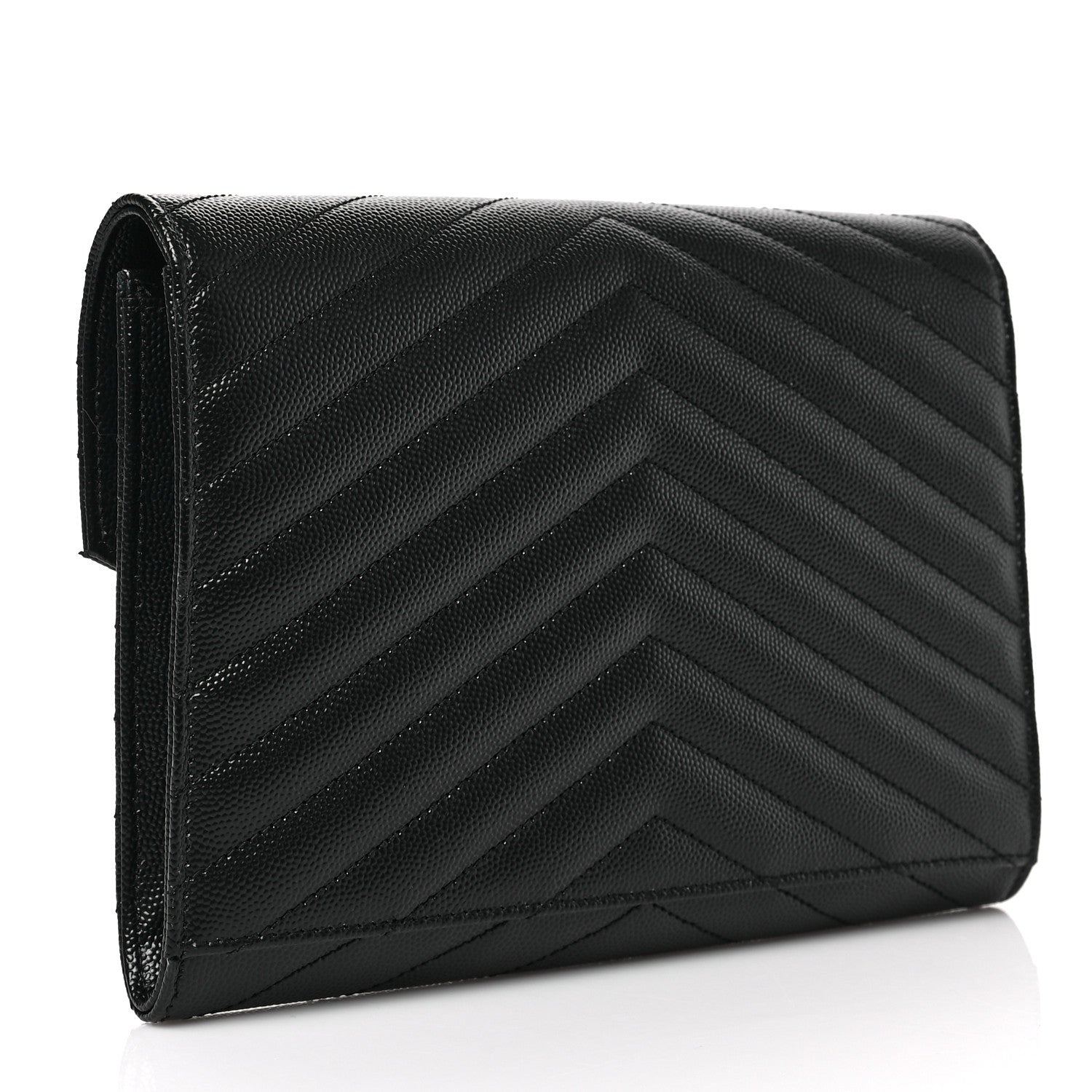 Saint Laurent Grain De Poudre Matelasse Chevron Monogram Envelope Clutch Black 7 of 7