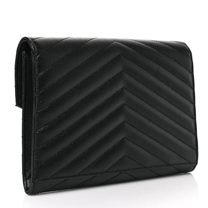 Saint Laurent Grain De Poudre Matelasse Chevron Monogram Envelope Clutch Black 7 of 7