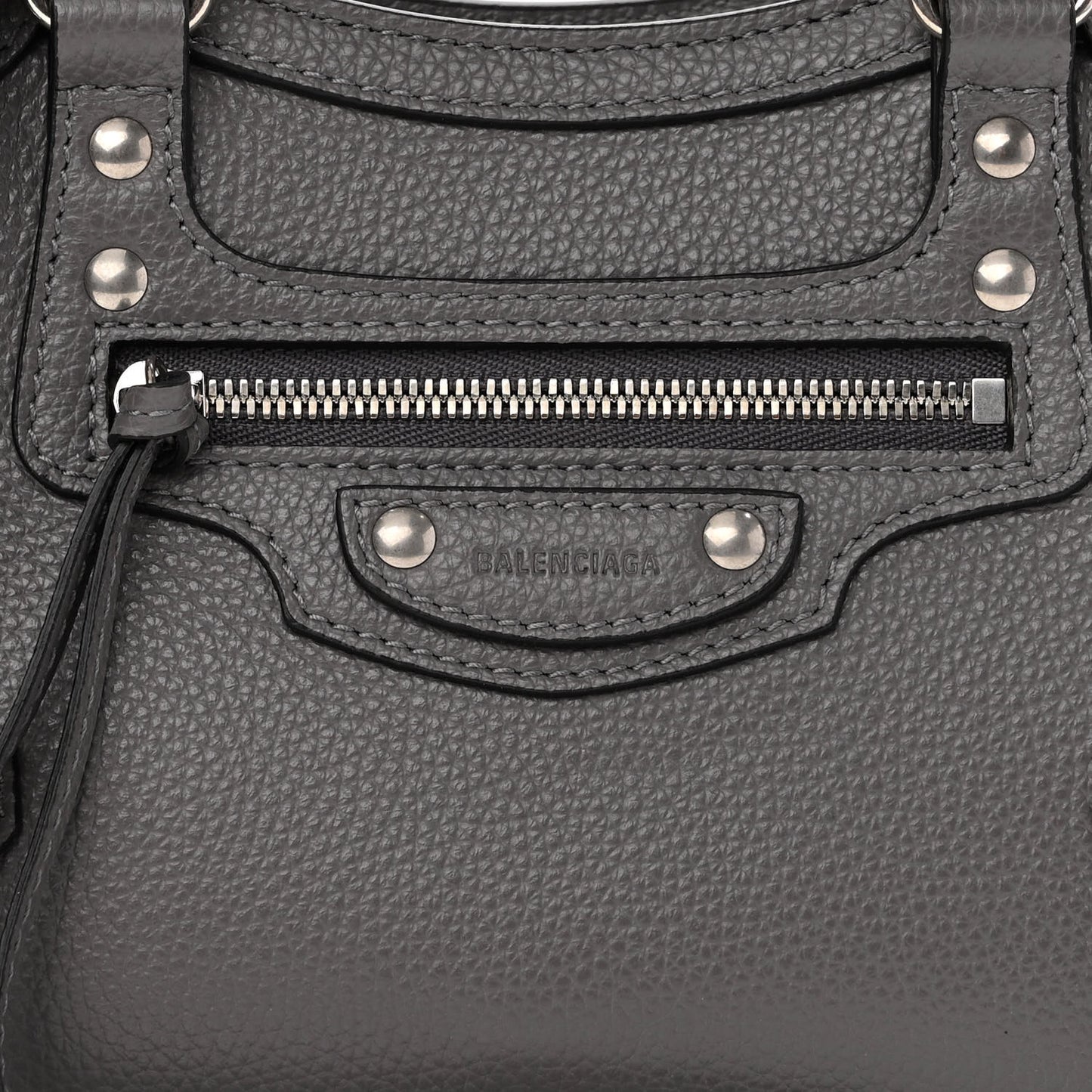 Grained Calfskin Neo Classic Silver Hardware Mini City Dark Grey