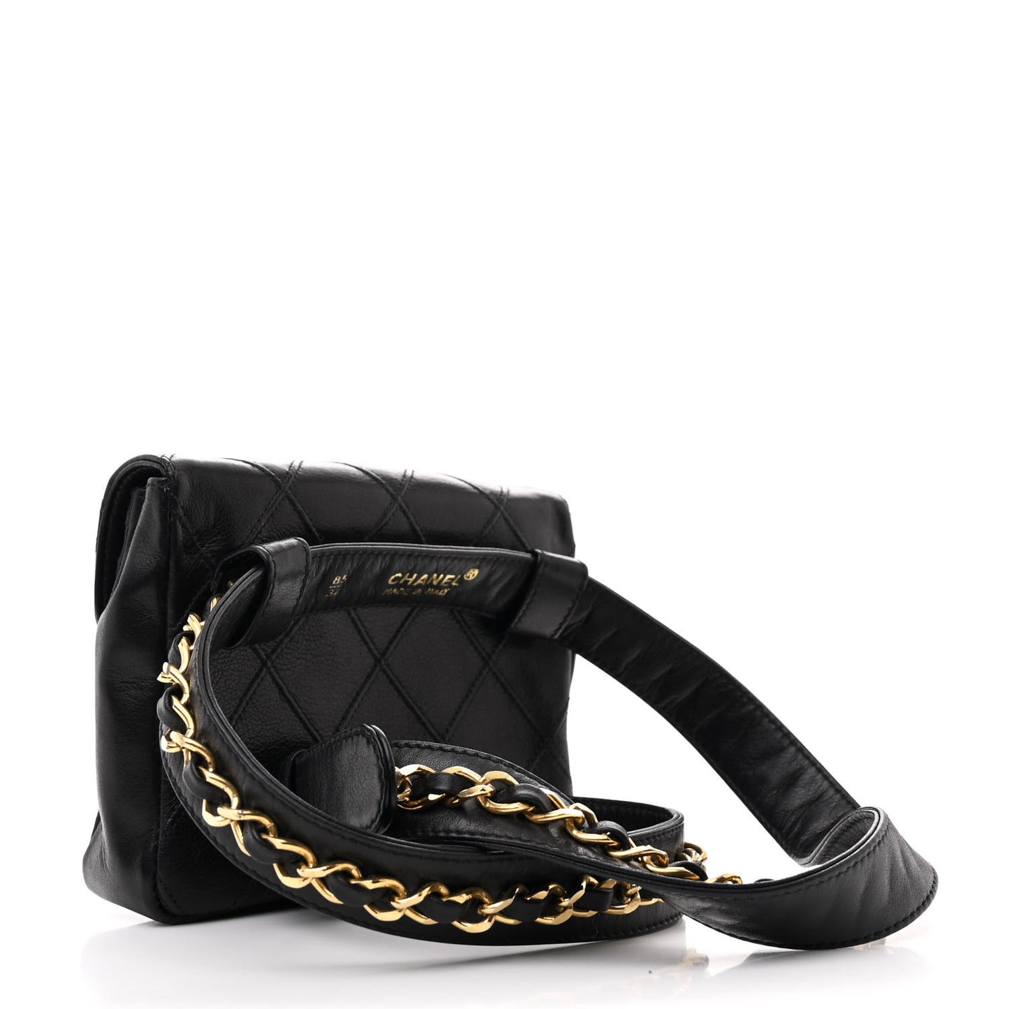 Calfskin Quilted Flap Waist Belt Bag 85 34 Black
