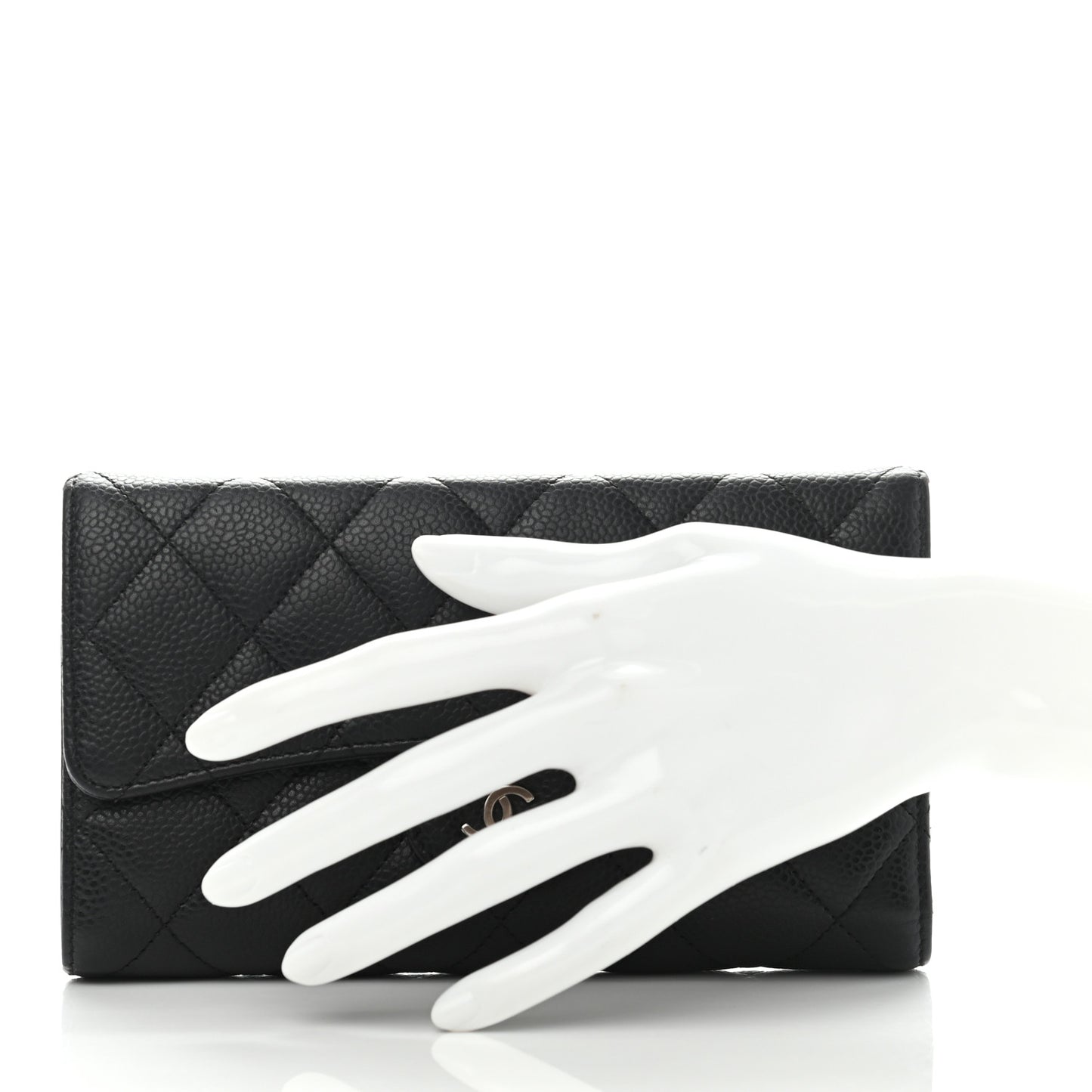 Caviar Quilted Long Flap Wallet Black