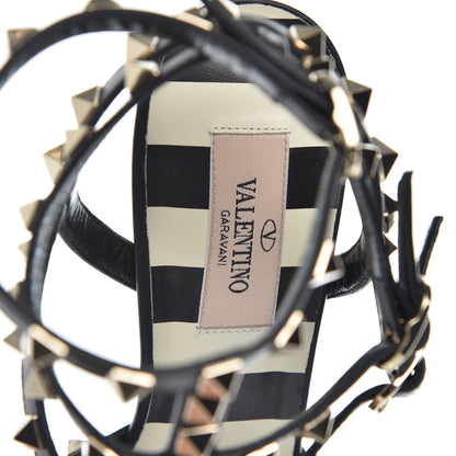 Valentino Garavani Calfskin Striped Rockstud Ankle Strap 65mm Pumps 38 Light Ivory Black 7 of 9
