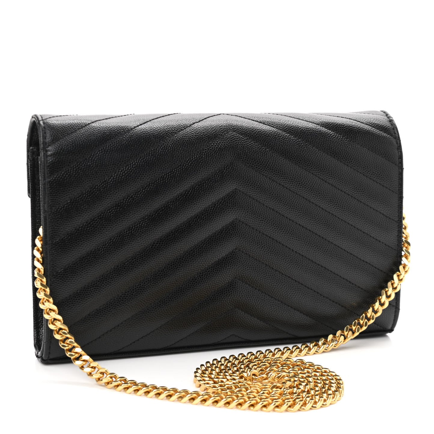 Grain De Poudre Matelasse Chevron Monogram Chain Wallet Black