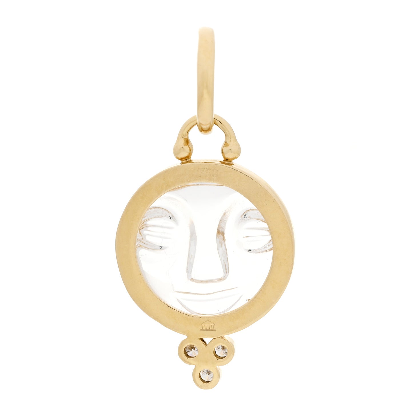 18K Yellow Gold Diamond Rock Crystal 15mm Moonface Pendant