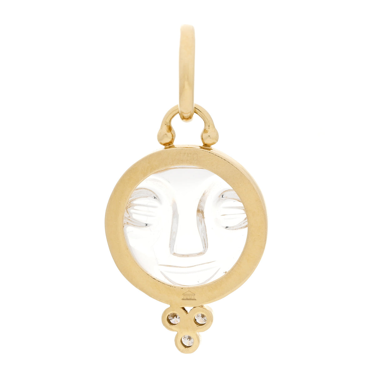 Temple St. Clair 18K Yellow Gold Diamond Rock Crystal 15mm Moonface Pendant 3 of 5