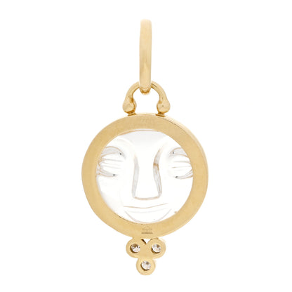 Temple St. Clair 18K Yellow Gold Diamond Rock Crystal 15mm Moonface Pendant 3 of 5