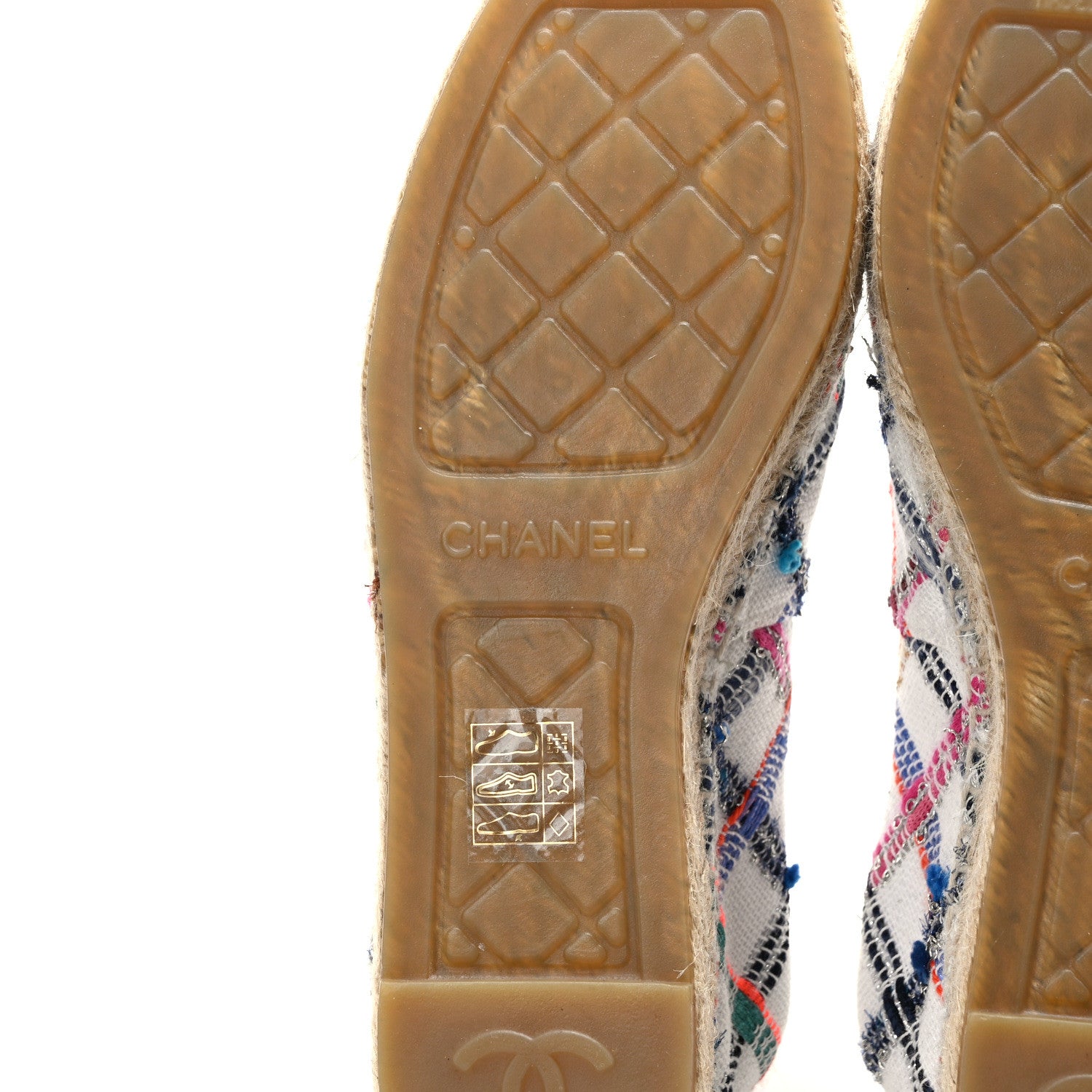 Chanel Tweed Grosgrain CC Espadrilles 38 White Blue Pink Green Black 6 of 8