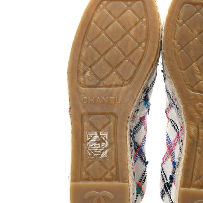 Chanel Tweed Grosgrain CC Espadrilles 38 White Blue Pink Green Black 6 of 8
