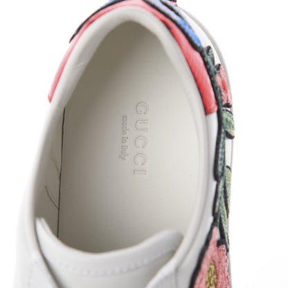 Gucci Calfskin Web Floral Embroidered Womens Ace Sneakers 37.5 White 6 of 7