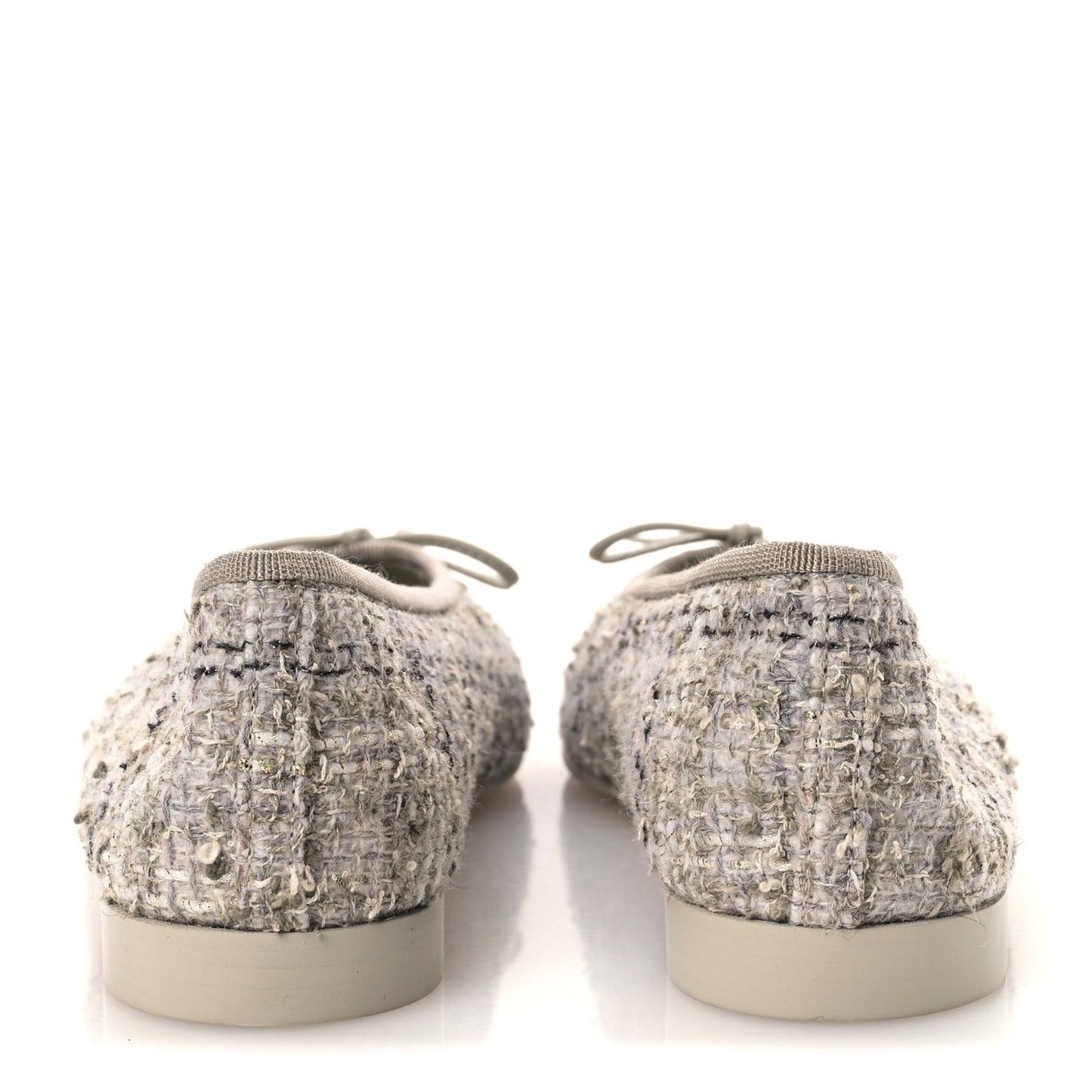 Wool Cotton Tweed Lambskin Cap Toe Ballerina Flats 37 Gray Black Gold