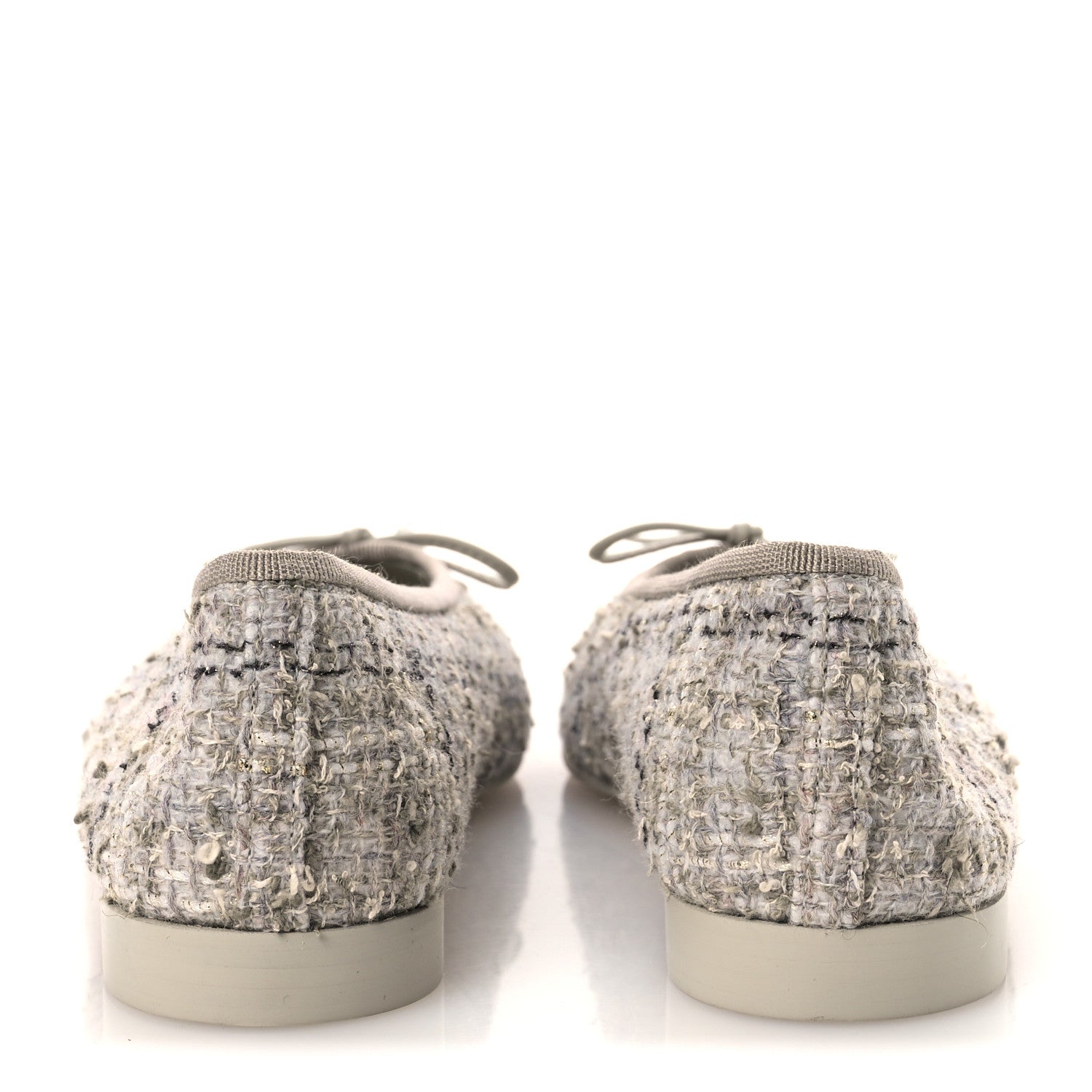 Chanel Wool Cotton Tweed Lambskin Cap Toe Ballerina Flats 37 Gray Black Gold 6 of 11