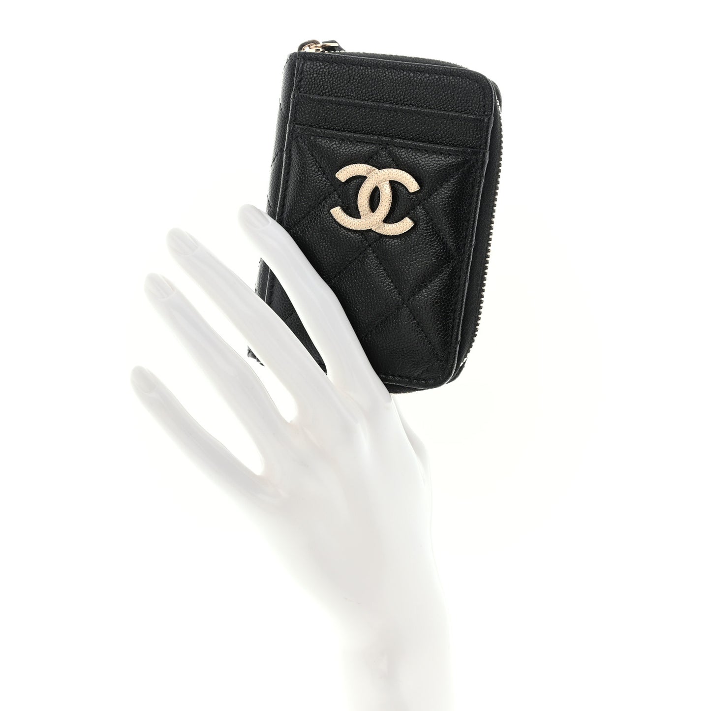 Caviar Quilted Studded CC Zip Card Holder Black