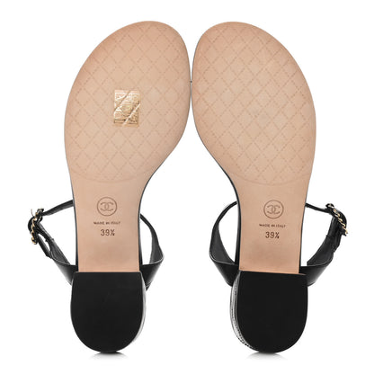 Chanel Lambskin Chain CC Logo Thong Sandals 39.5 Black 6 of 13