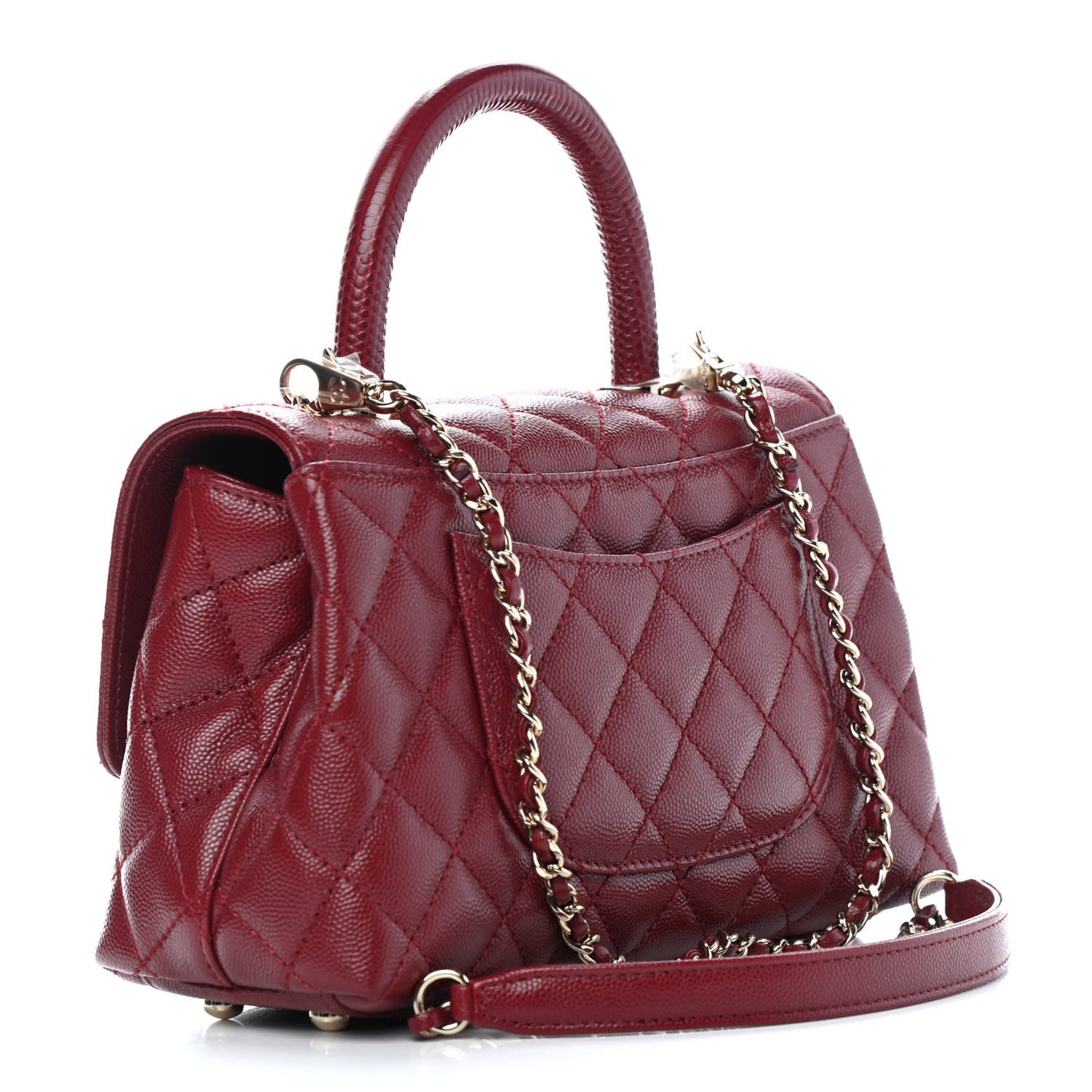 Caviar Lizard Embossed Quilted Mini Coco Handle Flap Burgundy