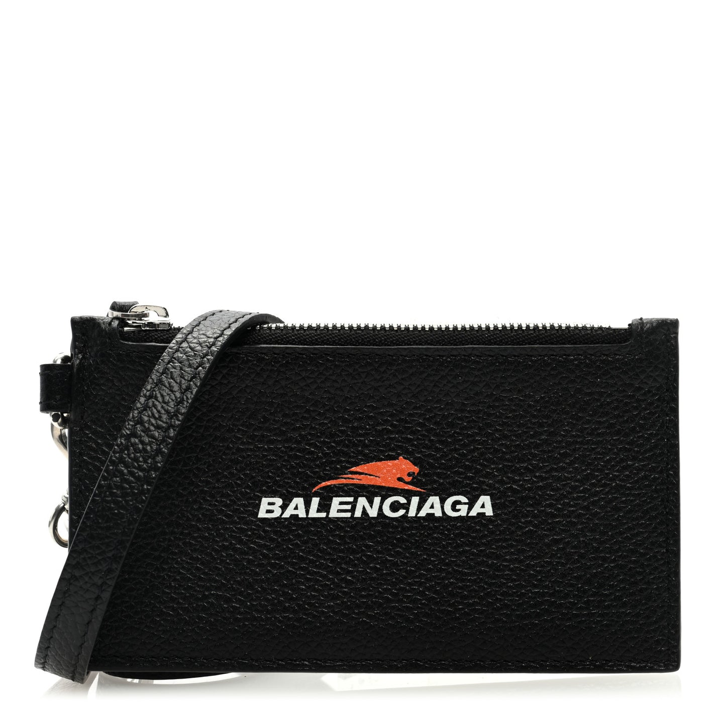 Grained Calfskin Logo Cash Passport Photo ID Zip Holder Black