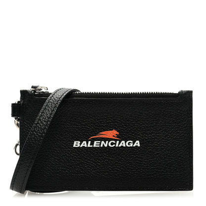 Balenciaga Grained Calfskin Logo Cash Passport Photo ID Zip Holder Black 1 of 6