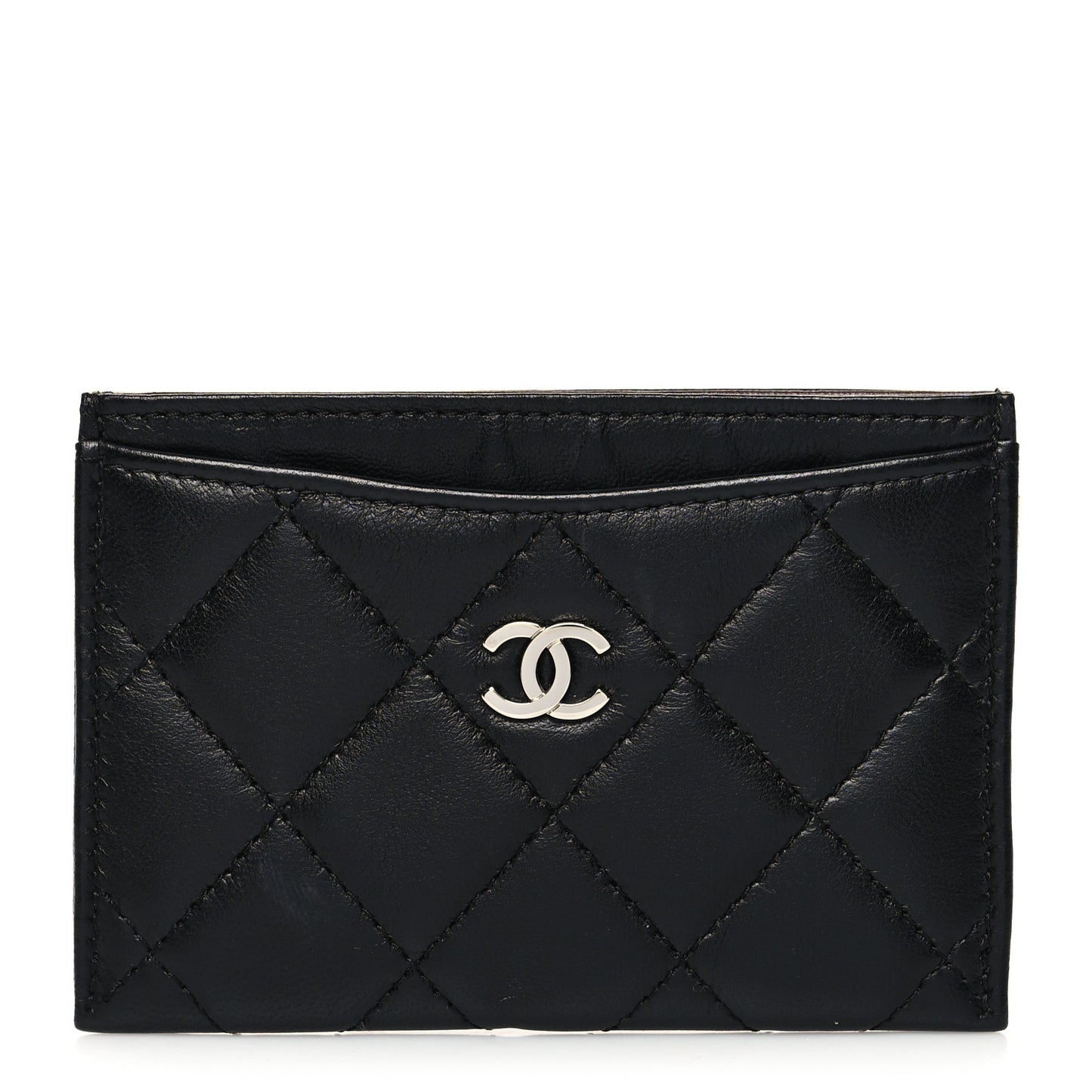 Lambskin Quilted Card Holder Black