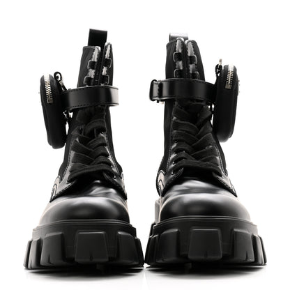 Prada Spazzolato Rois Re-Nylon Metal Triangle Logo Mens Monolith Pouch Pocket 60mm Combat Boots 8 Black 2 of 10