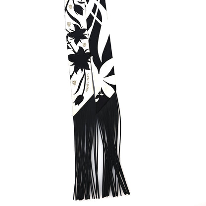 Hermes Silk Calfskin Bouquet Final Fringed Twilly Creme Black 2 of 4