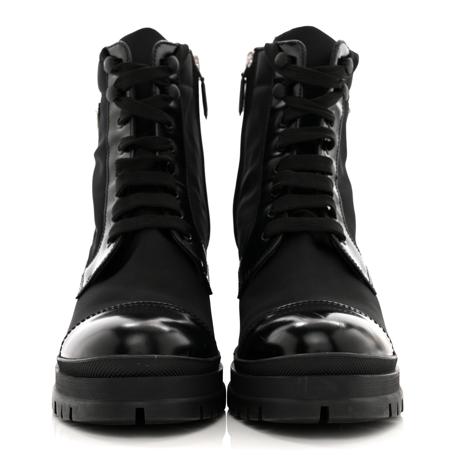 Spazzolato Re-Nylon Metal Triangle Logo Lace Up 55mm Ankle Boots 38.5 Black