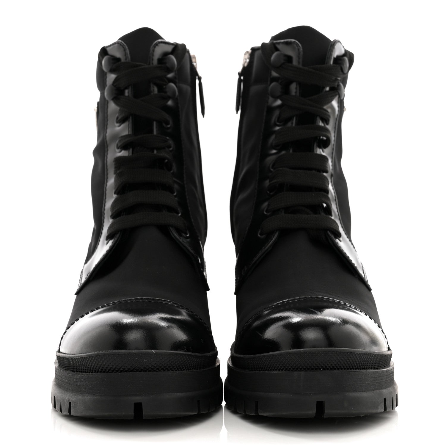 Prada Spazzolato Re-Nylon Metal Triangle Logo Lace Up 55mm Ankle Boots 38.5 Black 2 of 15