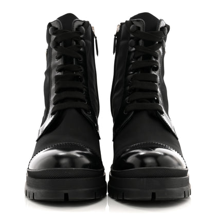 Prada Spazzolato Re-Nylon Metal Triangle Logo Lace Up 55mm Ankle Boots 38.5 Black 2 of 15