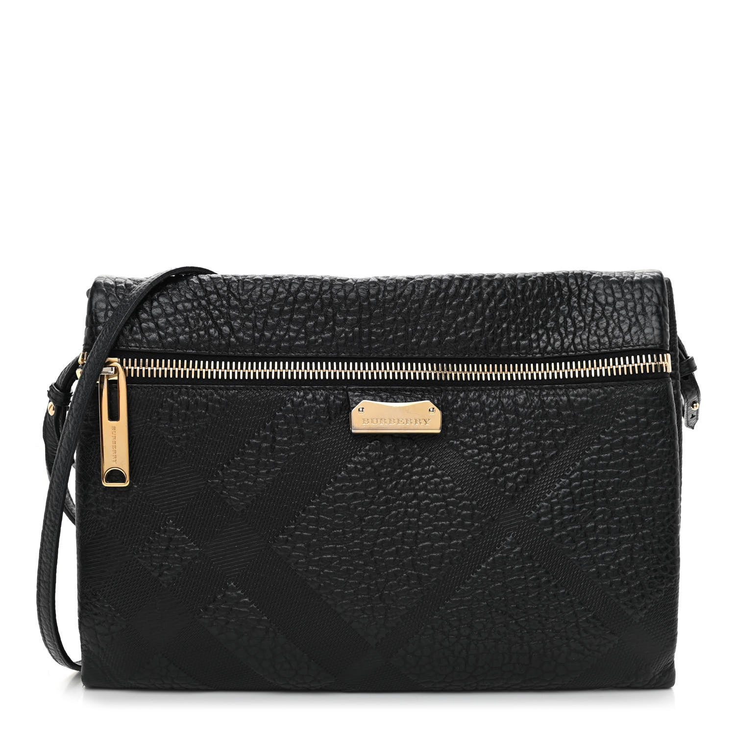 Burberry Signature Grain Calfskin Check Embossed Medium Balmoral Clutch Bag Black 1 of 9