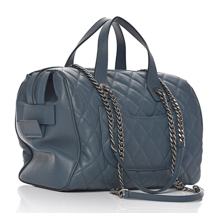 Chanel Grained Calfskin Quilted Large Casual Pocket Bowling Bag Blue 3 of 12