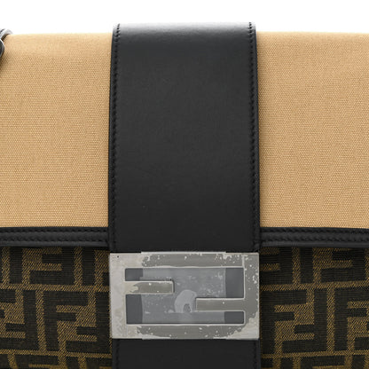 Fendi Recycled Fabric Jacquard Cotton Canvas Vitello Grace FF 1974 Large Convertible Baguette Tobacco Moro Black Beige 8 of 10