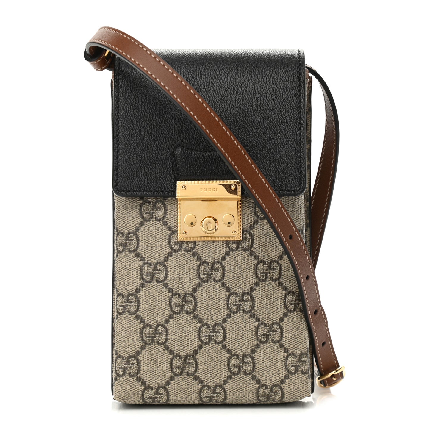 GG Supreme Monogram Padlock Phone Crossbody Bag Brown