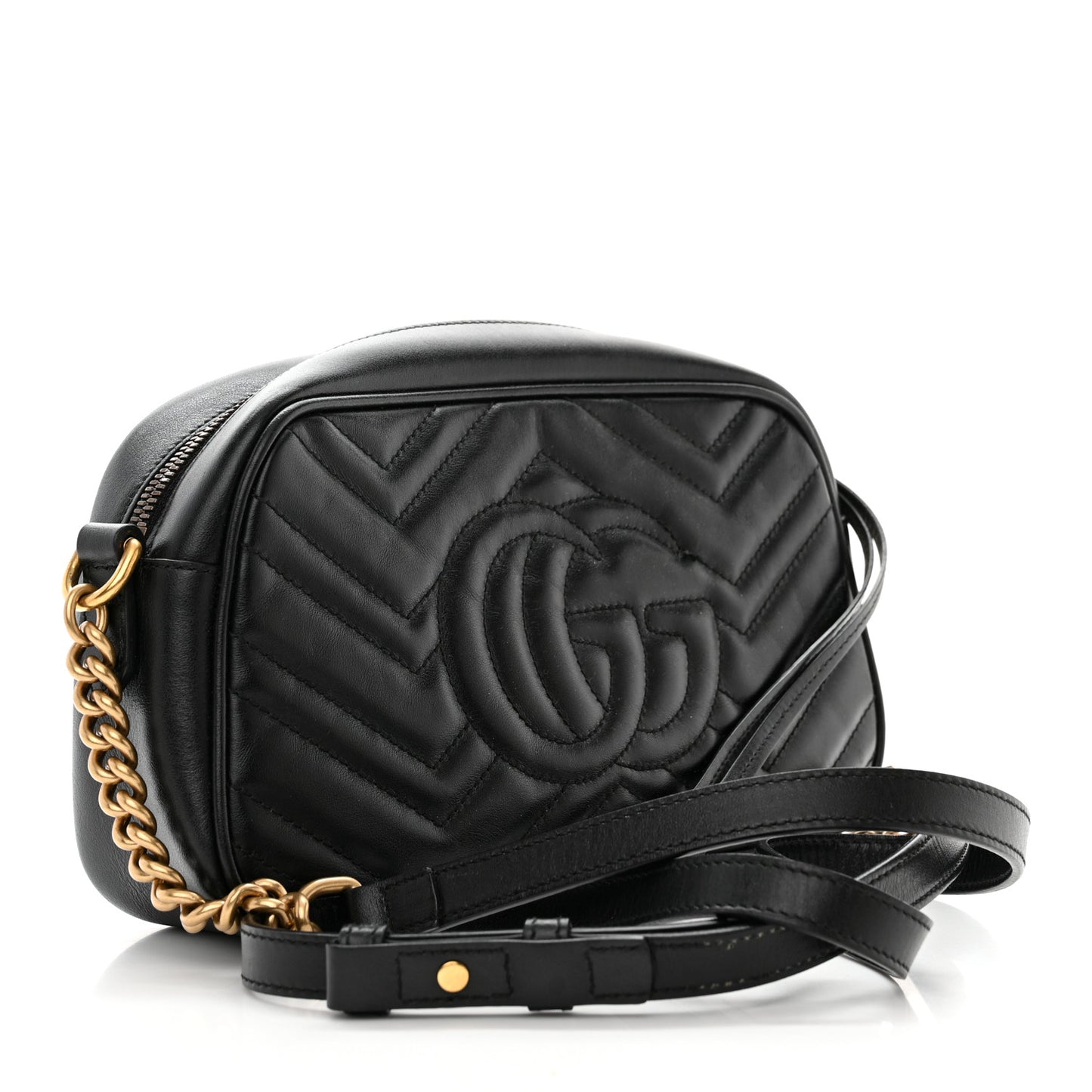 Calfskin Matelasse Small GG Marmont Chain Shoulder Bag Black