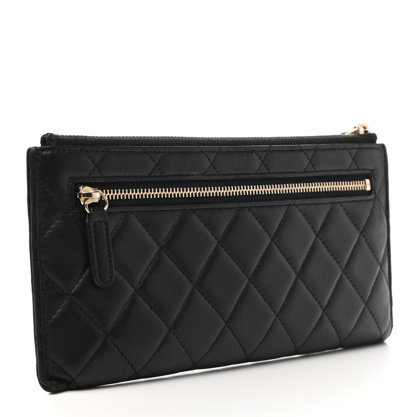Lambskin Quilted Zip Pouch Black