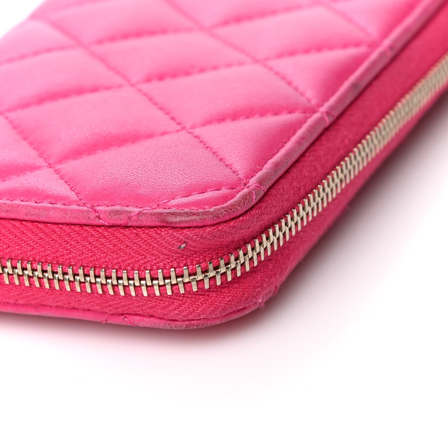 Lambskin Quilted Small Zip Around Wallet Pink