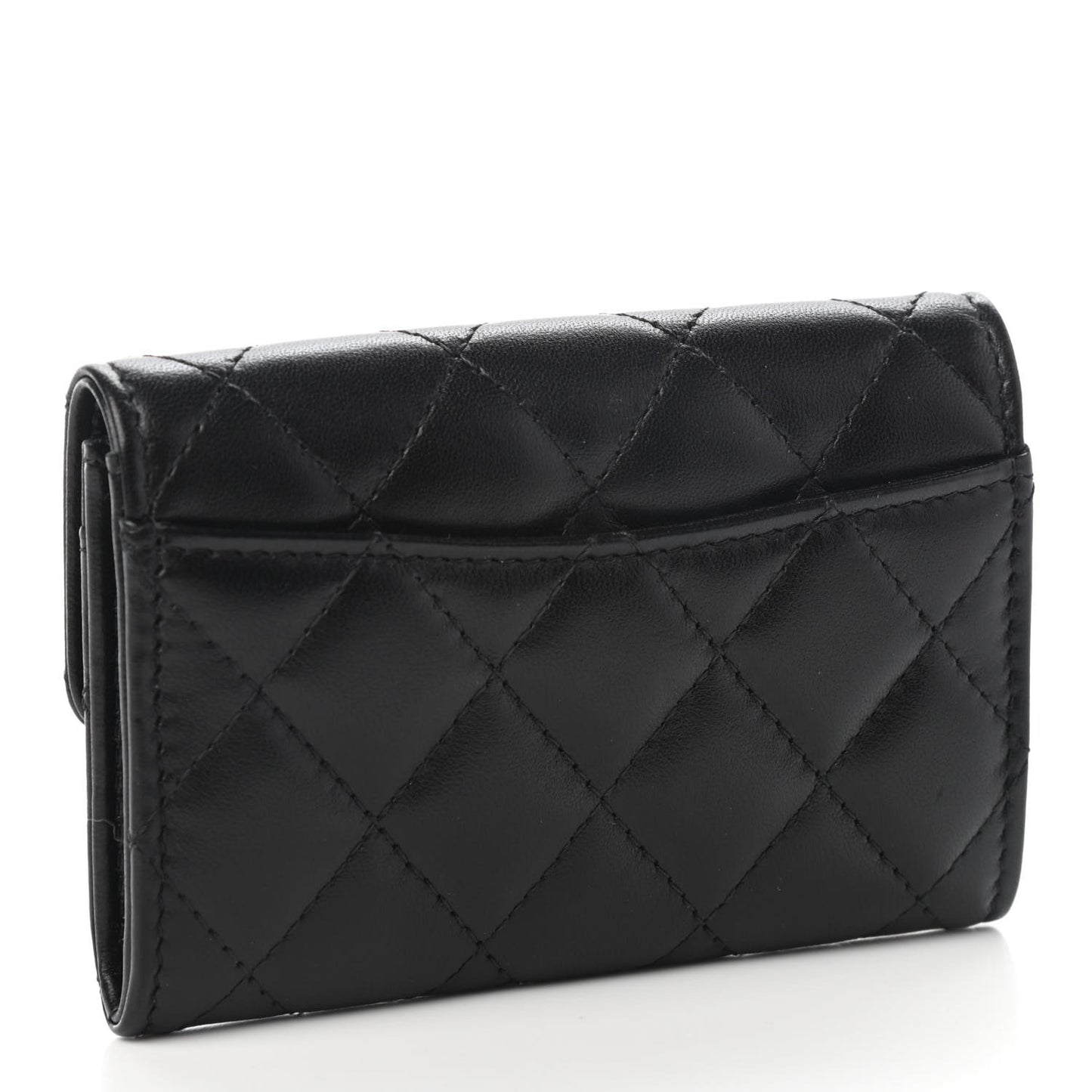 Lambskin Quilted Flap Card Holder Wallet So Black