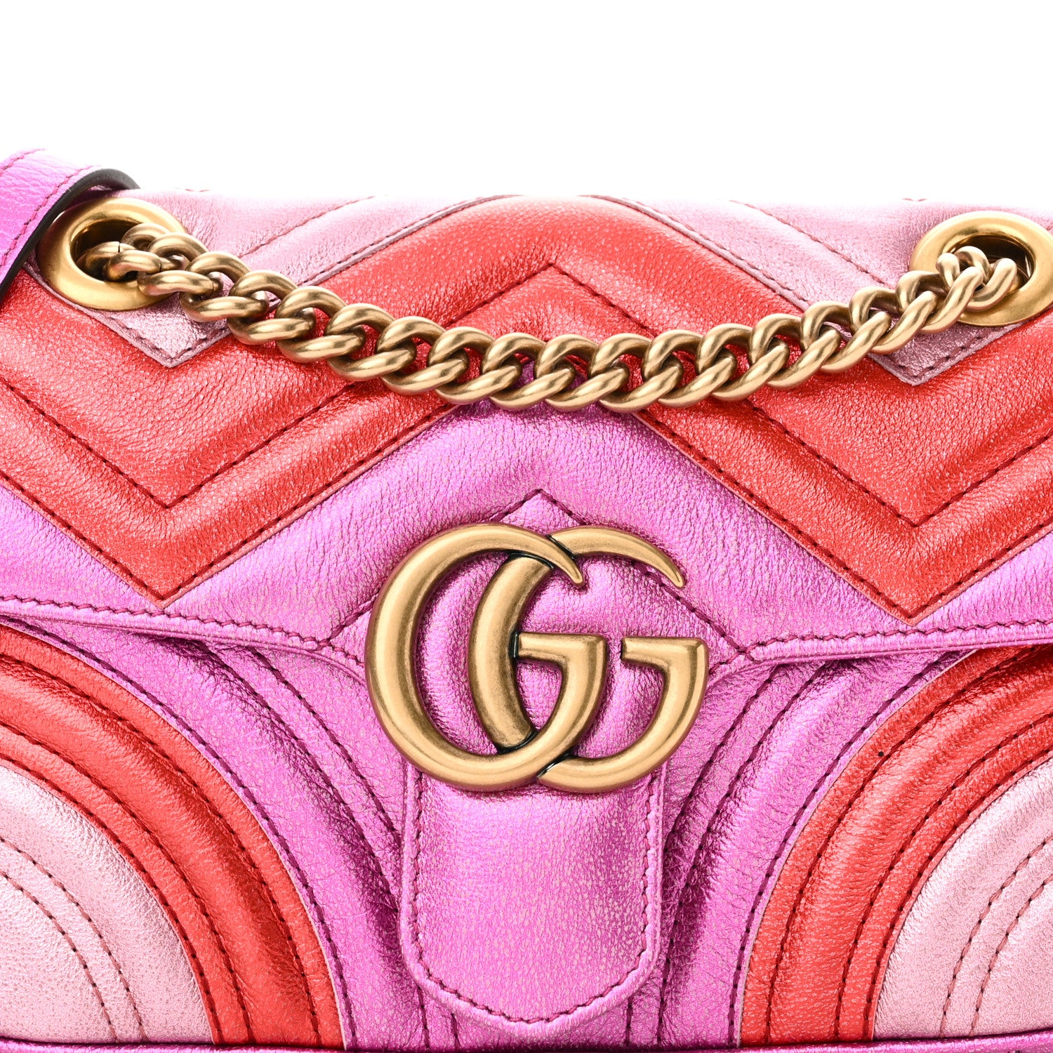 Gucci Metallic Calfskin Matelasse Mini GG Marmont Shoulder Bag Fuchsia 8 of 10